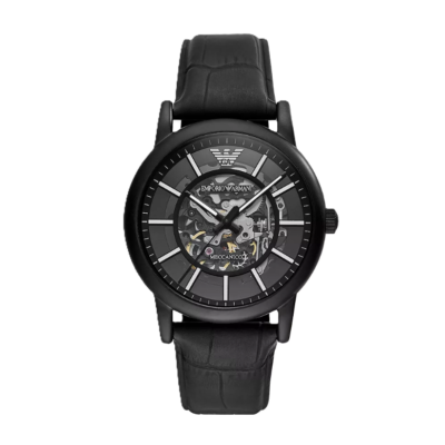 Armani Black Leather Automatic Watch