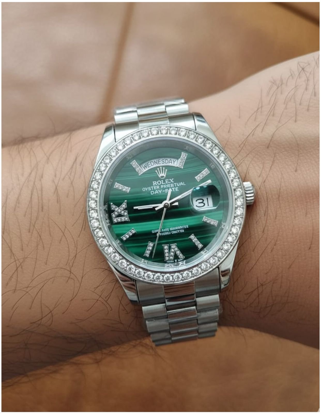 Role_x Oyster Perpetual Day Date Diamond Silver-Green