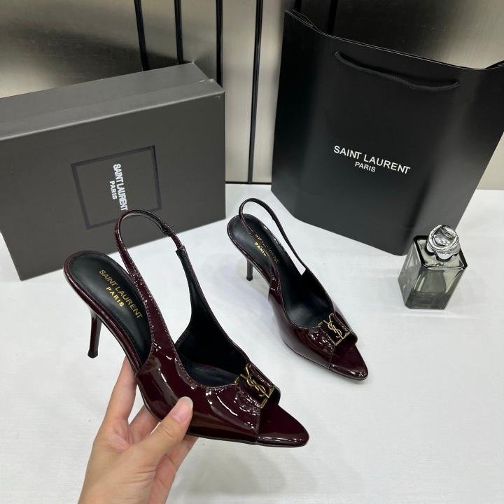 Ysl Saint Laurent Wine Patent Leather Slingback Heels With OG Box & Carry Bag Wine Patent A19 - Image 2