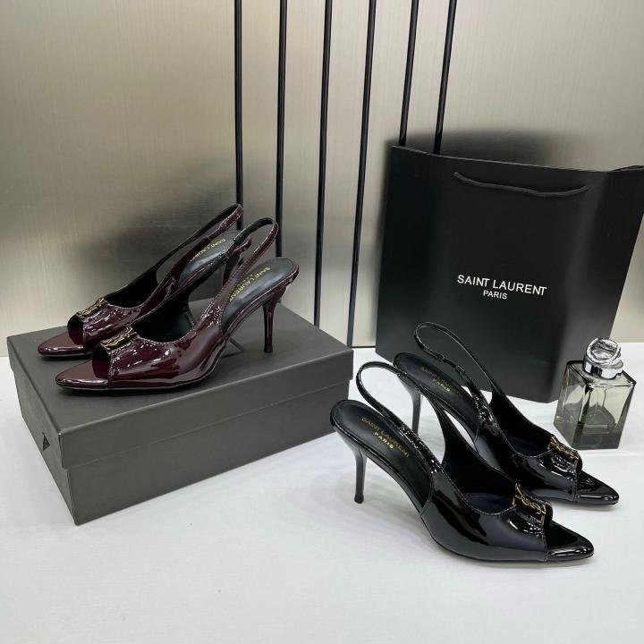Ysl Saint Laurent Wine Patent Leather Slingback Heels With OG Box & Carry Bag Wine Patent A19 - Image 6