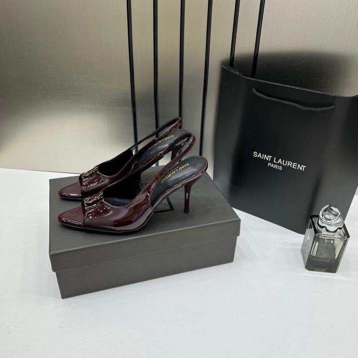 Ysl Saint Laurent Wine Patent Leather Slingback Heels With OG Box & Carry Bag Wine Patent A19 - Image 7