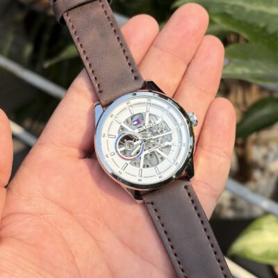 Tommy_hilfiger Automatic Leather DarkBrown-Silver-White