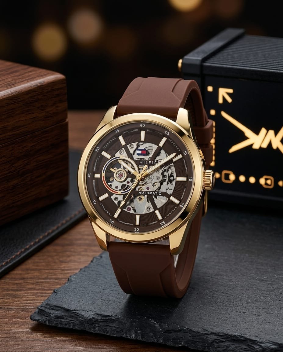 Tommy_hilfiger Automatic Silicon Brown-Gold-Brown