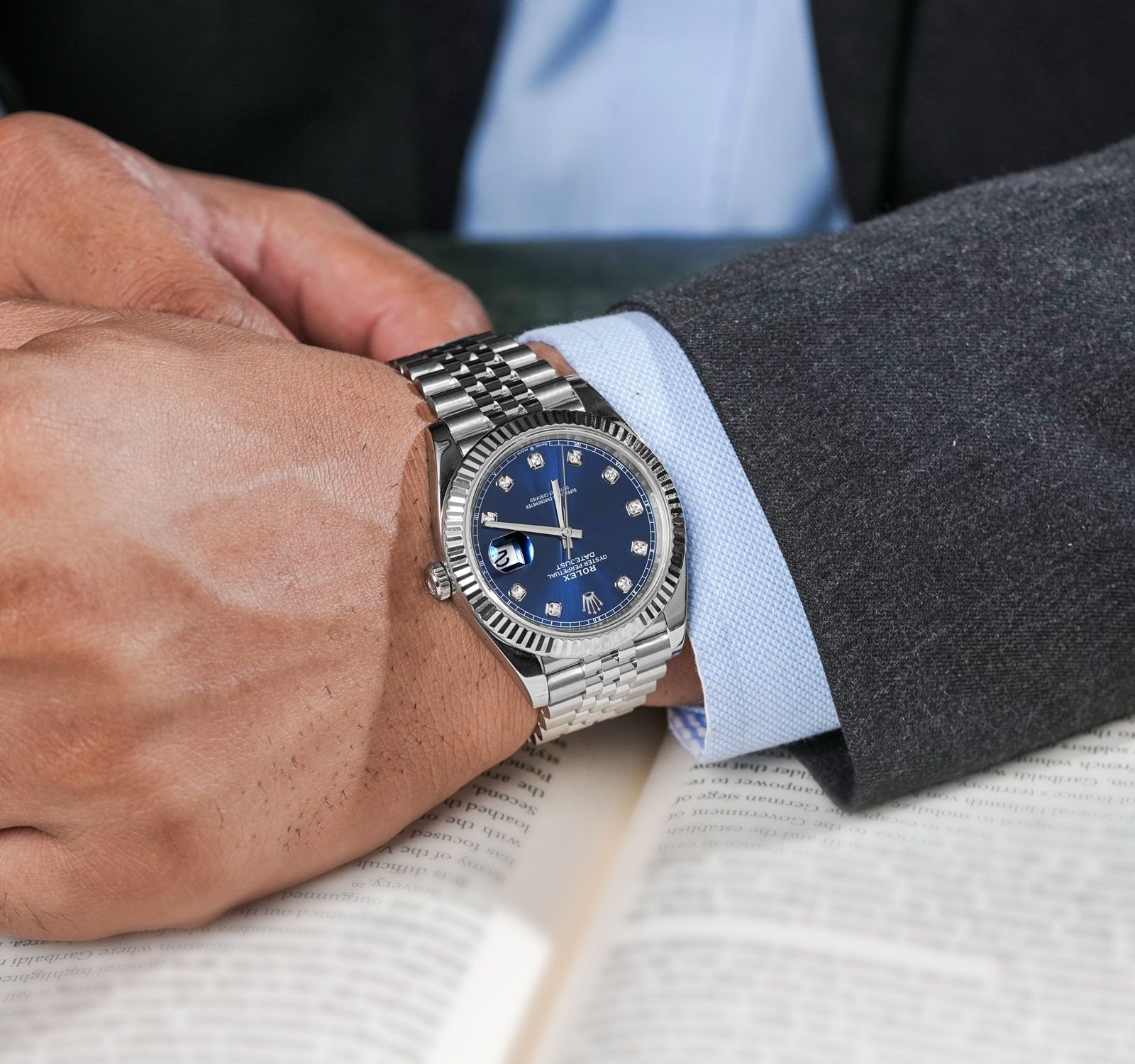 Role_x Oyster Perpetual Date Just Diamond Silver-Blue-Diamond - Image 2