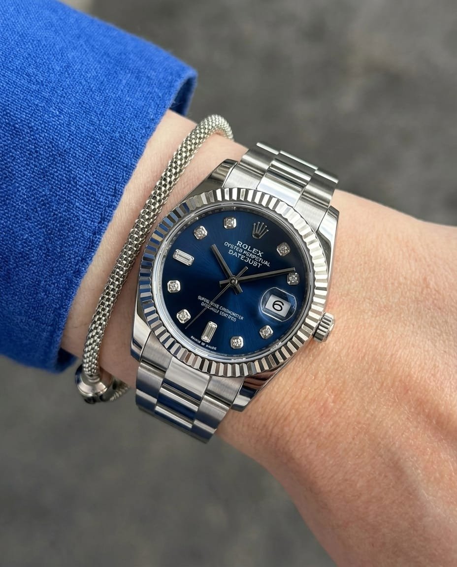 Role_x Oyester Perpetual Date Just Ladies Silver-Blue