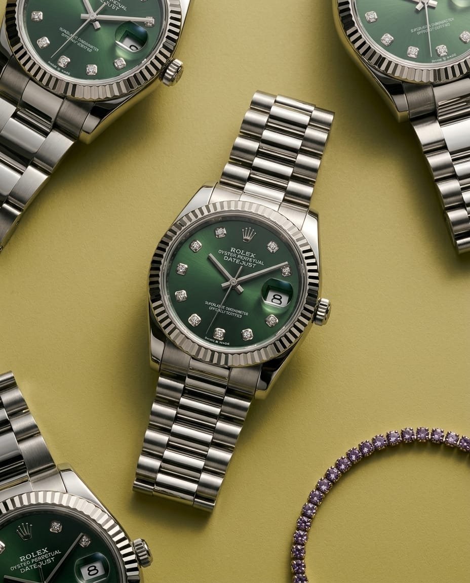 Role_x Oyester Perpetual Date Just Ladies Silver-Green