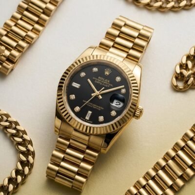 Role_x Oyester Perpetual Date Just Ladies Gold-Black