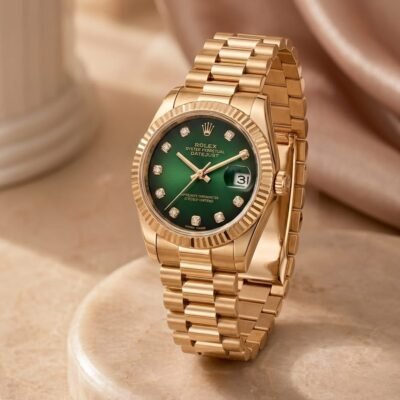 Role_x Oyester Perpetual Date Just Ladies Gold-Green