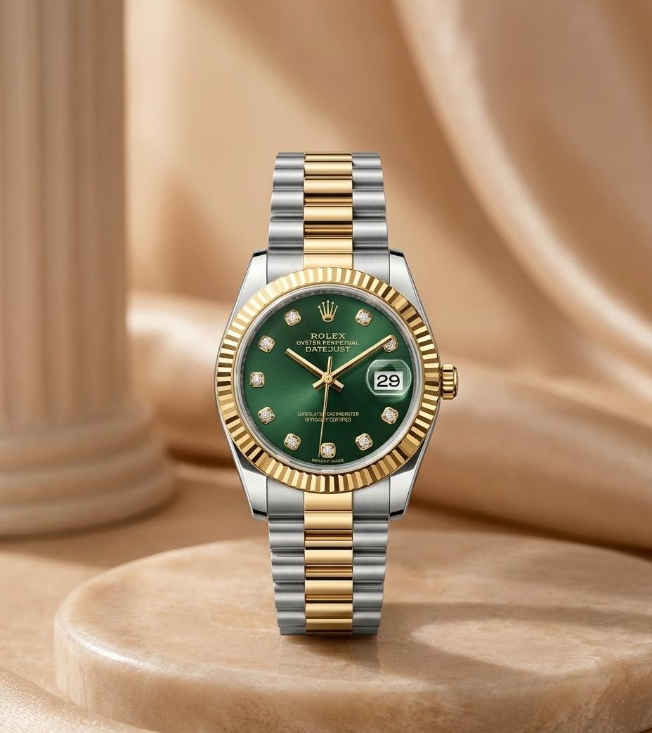 Role_x Oyester Perpetual Date Just Ladies 2Ton-Gold-Green