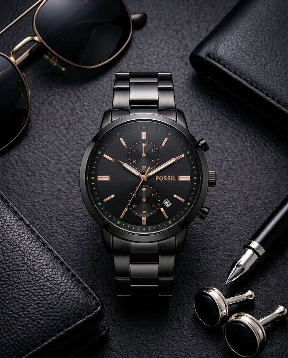 Fossi_l Minimalist Chronograph Black-Copper