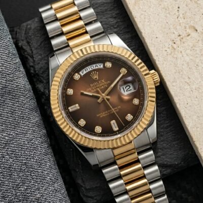 Role_x Oyster Perpetual Day Date Diamond 40 Battery 2Ton-Gold-Brown