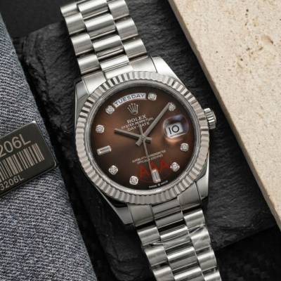 Role_x Oyster Perpetual Day Date Diamond Silver-Brown