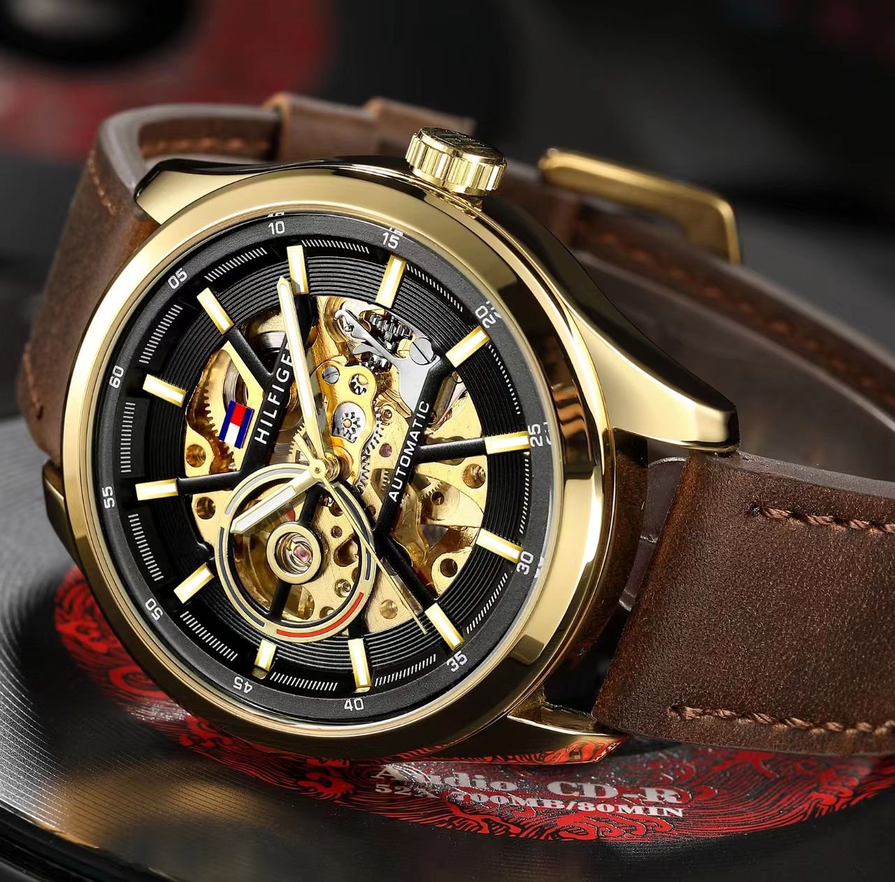Tommmy Hilfige_r Automatic Leather DarkBrown-Gold-Black - Image 3
