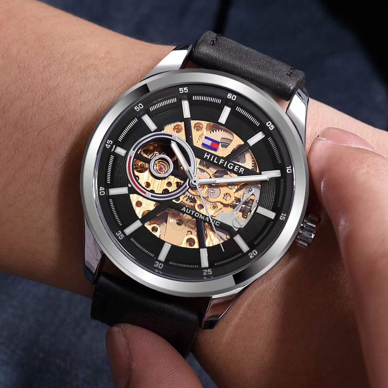 Tommmy Hilfige_r Automatic Leather Black-Silver-Black - Image 3