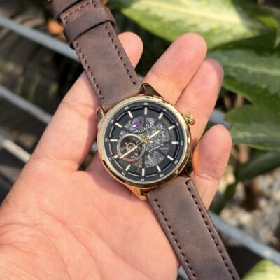 Tommmy Hilfige_r Automatic Leather DarkBrown-Gold-Black