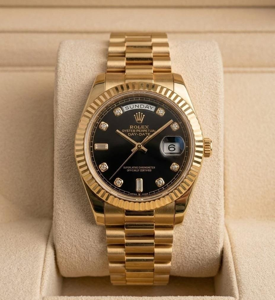 Rolee_x Oyster Perpetual Day Date Diamond Gold-Black 40 Battery