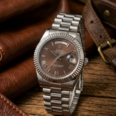 Rolee_x Oyster Perpetual Day Date Diamond 40 Battery Silver-Brown