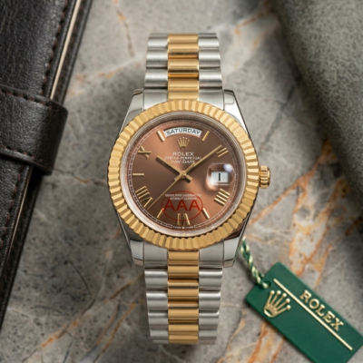 Rolee_x Oyster Perpetual Day Date Diamond 40 Battery 2Ton-Gold-Brown