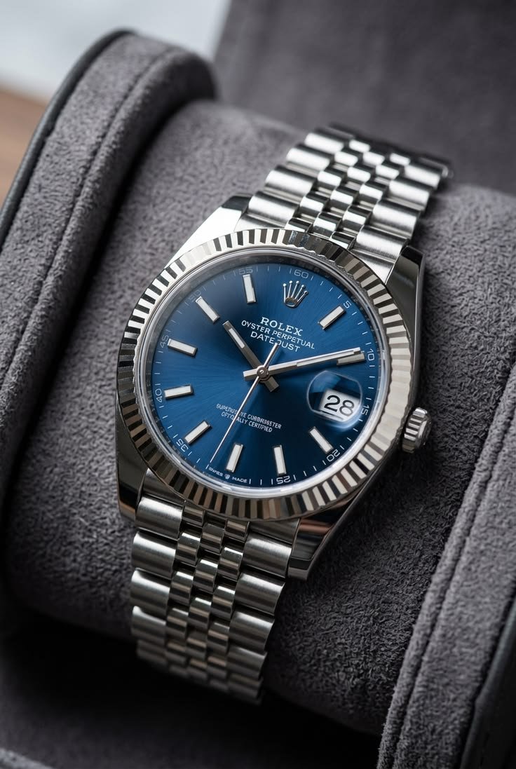Rolee_x Oyster Perpetual Date Just Silver Blue