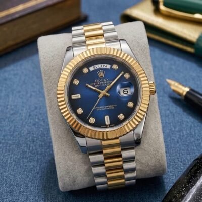 Rolee_x Oyster Perpetual Day Date Diamond 40 Battery 2Ton-Gold-Blue