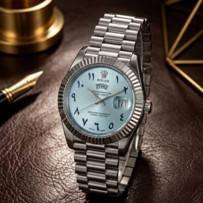 Rolee_x Oyster Perpetual Day Date Arabic Silver-Sky Blue