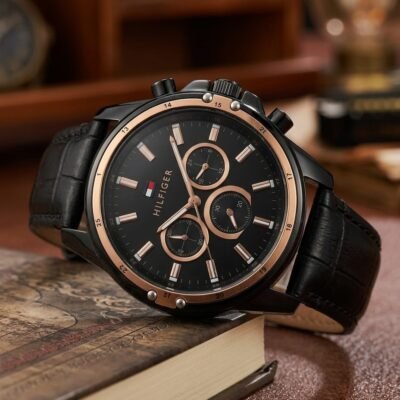 Tommmy Hilfige_r Oxford Chronograph leather belt Black