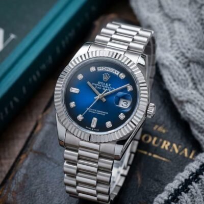Rolee_x Oyster Perpetual Day Date Diamond Silver-Blue 40 Battery