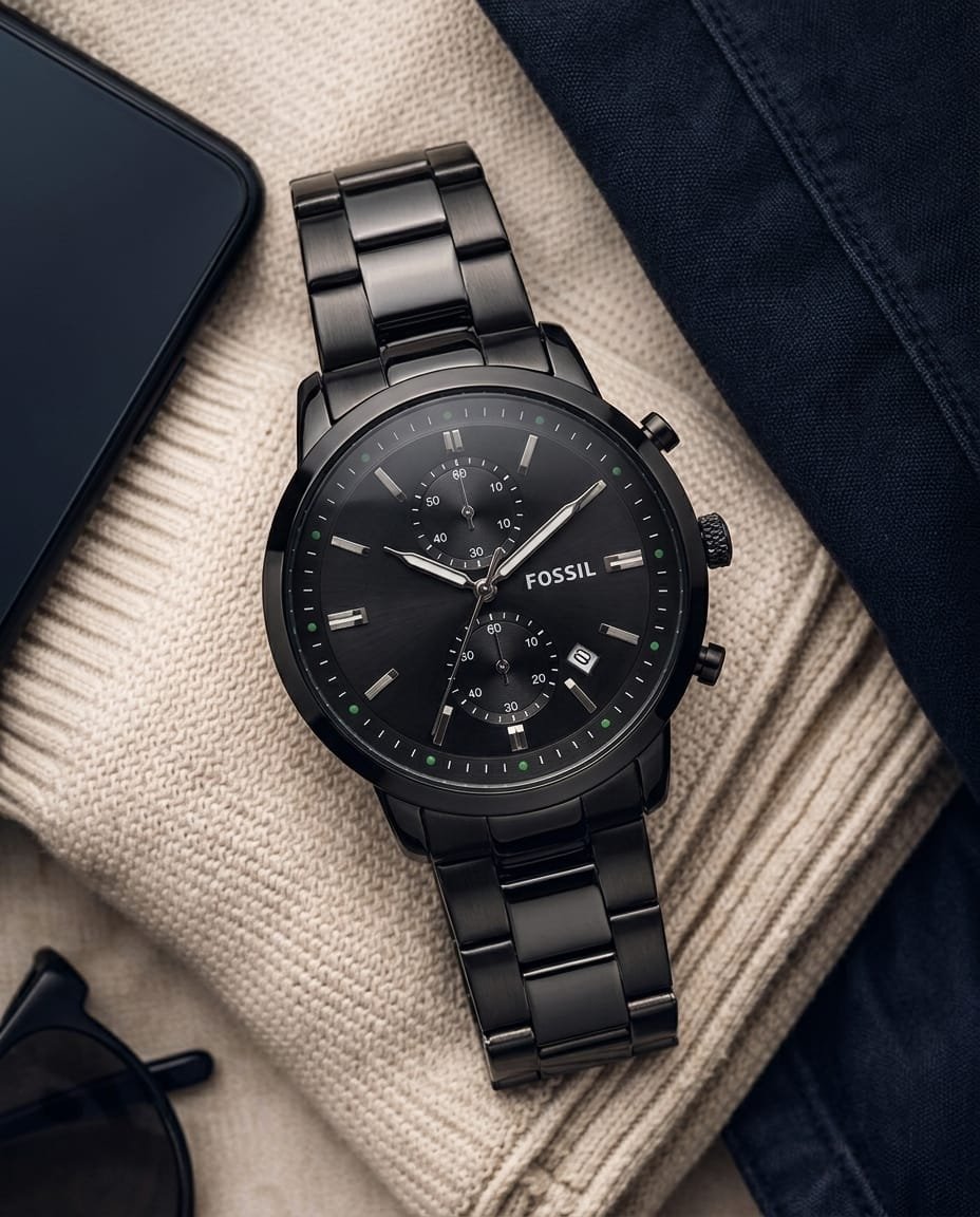 Fossii_l Minimalist Chronograph Black-Silver