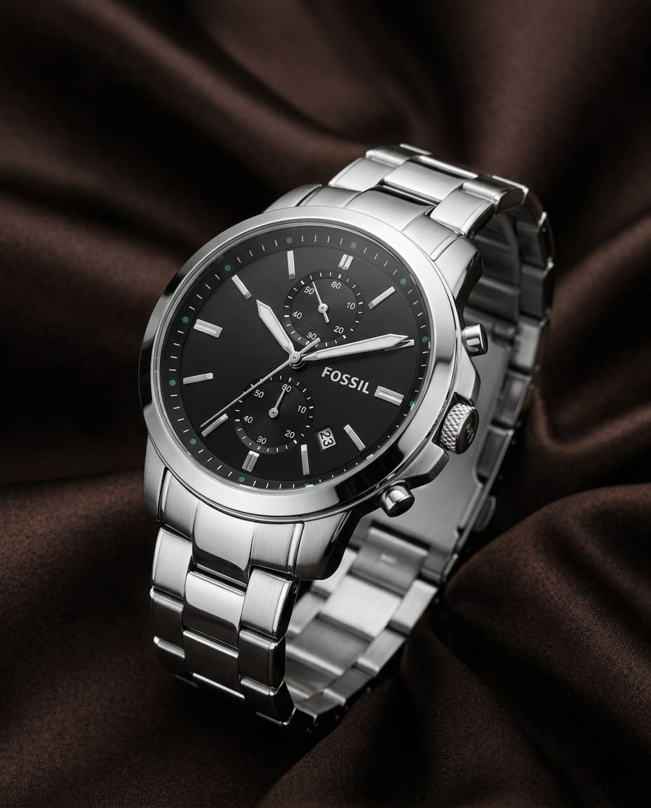 Fossii_l Minimalist Chronograph Silver-Black