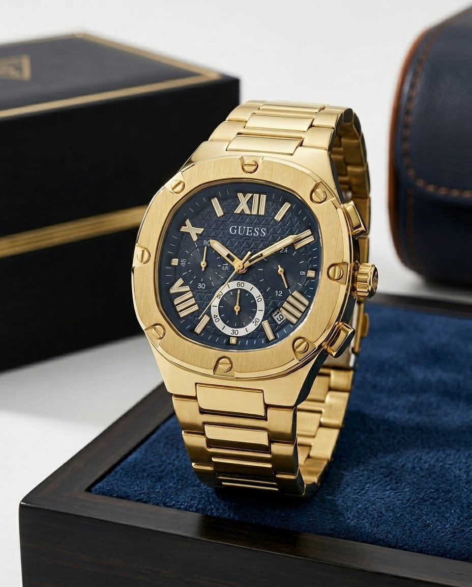 Guess Square Chronograph Gold-Blue