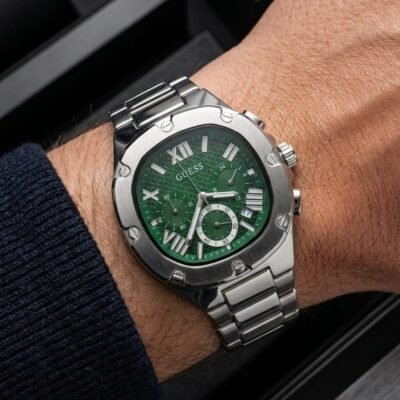 Guess Square Chronograph Silver-Green