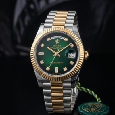 Rolee_x Oyster Perpetual Day Date Diamond 2Ton-Gold-Green 40 Battery